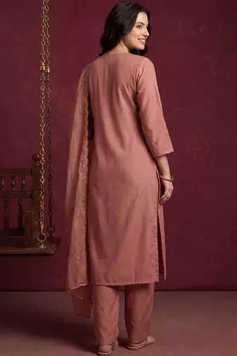 Women Embroidered Regular Sequinned Kurta with Trousers & With Dupatta