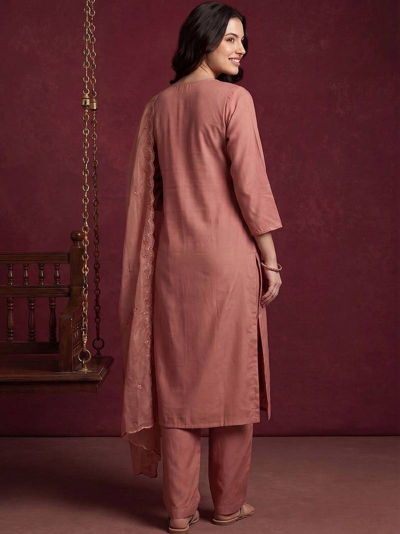 Women Embroidered Regular Sequinned Kurta with Trousers & With Dupatta