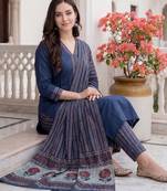 Women Ethnic Motifs Regular  Cotton Kurta with Trousers & With Dupatta