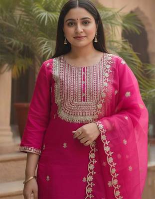 Women Ethnic Motifs Embroidered Kurta with Trousers & Dupatta 1
