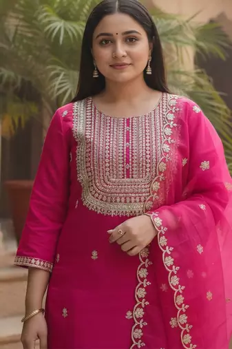 Women Ethnic Motifs Embroidered Kurta with Trousers & Dupatta