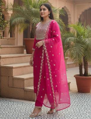 Women Ethnic Motifs Embroidered Kurta with Trousers & Dupatta 3