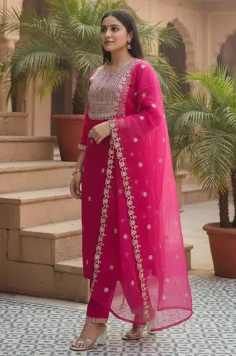 Women Ethnic Motifs Embroidered Kurta with Trousers & Dupatta