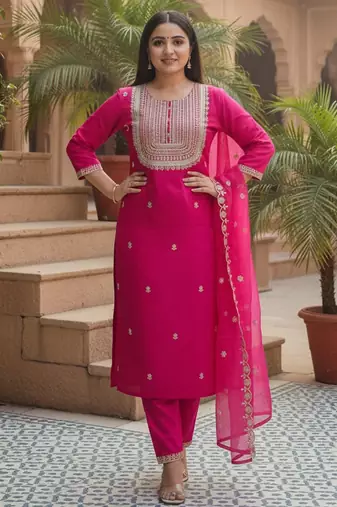 Women Ethnic Motifs Embroidered Kurta with Trousers & Dupatta