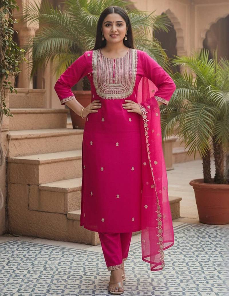 Women Ethnic Motifs Embroidered Kurta with Trousers & Dupatta
