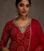 Bandhani Printed Straight Sequinned Work Kurta With Trousers & Dupatta