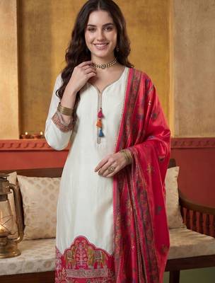 Women Ethnic Motifs Printed Regular Thread Work Kurta with Trousers & With Dupatta 2