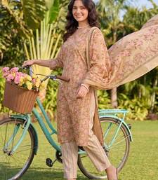 Women Floral Printed Cotton Kurta with Trousers & With Dupatta