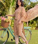 Women Floral Printed Cotton Kurta with Trousers & With Dupatta