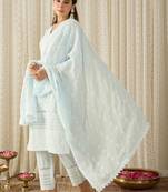 Women Ethnic Motifs Embroidered Regular Thread Work  Cotton Kurta with Trousers & With Dupatta