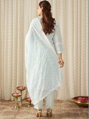 Women Ethnic Motifs Embroidered Regular Thread Work  Cotton Kurta with Trousers & With Dupatta 5