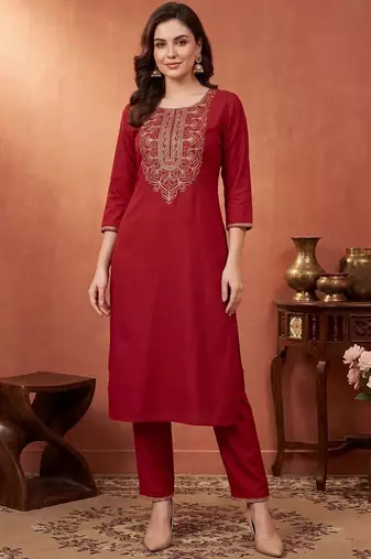 Women Ethnic Motifs Embroidered Regular Thread Work  Cotton Kurta with Trousers