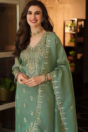 Women Ethnic Motifs Embroidered Regular Thread Work Kurta with Trousers & With Dupatta