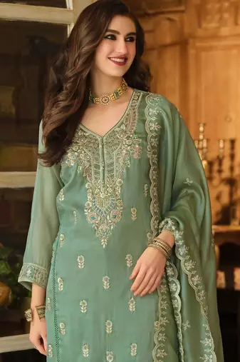 Women Ethnic Motifs Embroidered Regular Thread Work Kurta with Trousers & With Dupatta