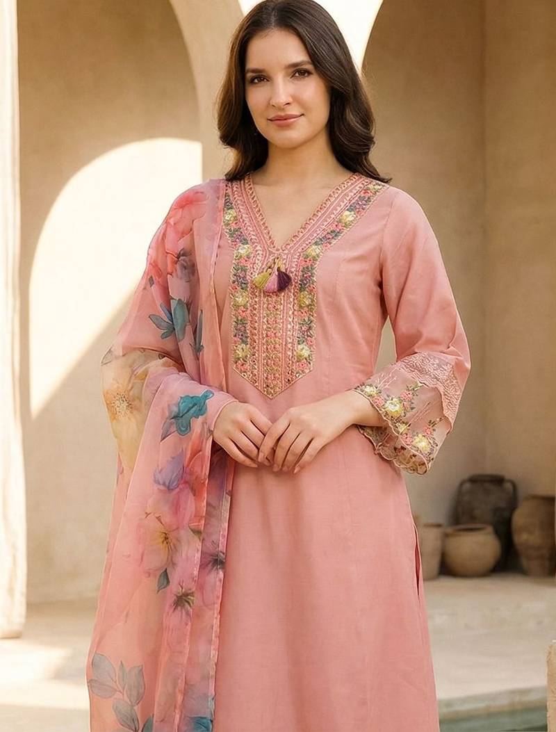 Women Floral Embroidered Regular Thread Work Kurta with Trousers & With Dupatta