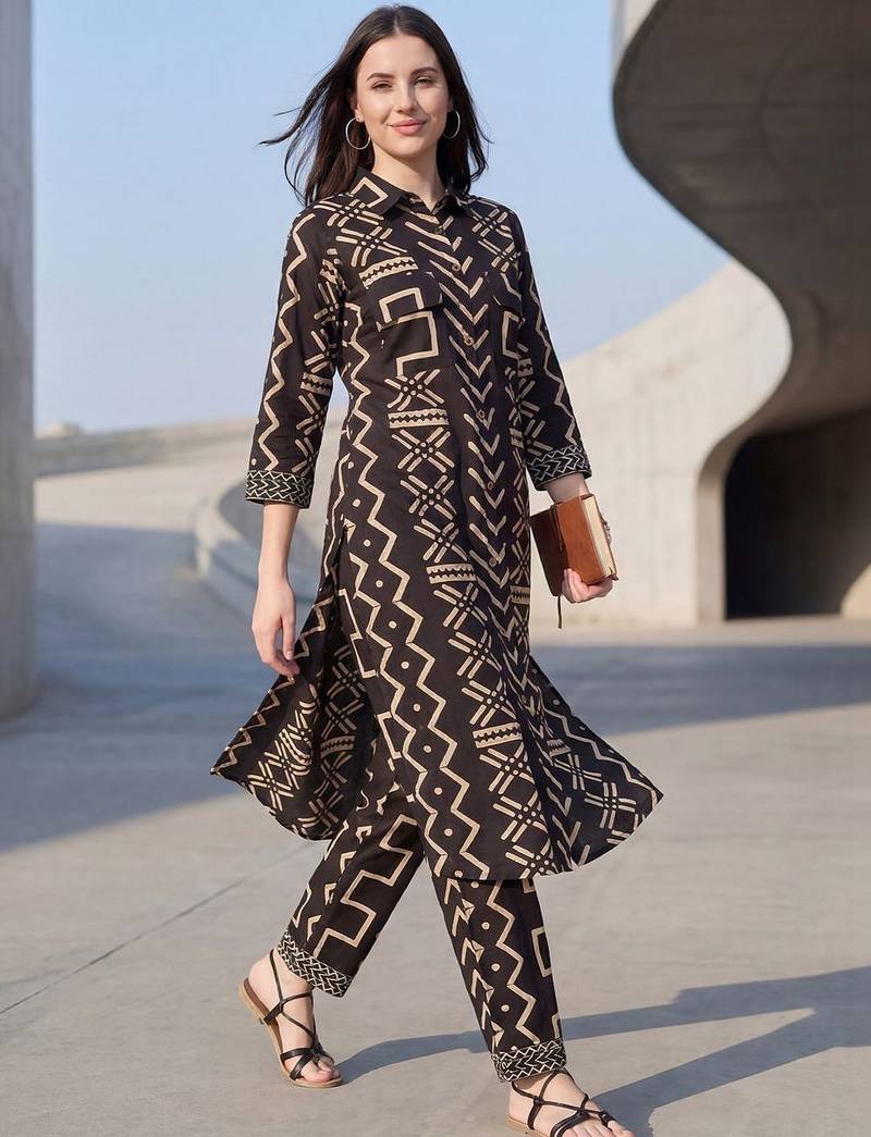 Women Printed Regular  Cotton Kurta with Trousers