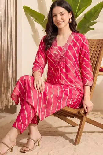 Women Leheriya Printed Regular Kurta with Trousers