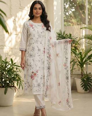 Women Floral Embroidered Regular Kurta with Trousers & With Dupatta 4