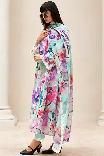 Women Floral Embroidered Regular Thread Work Kurta with Trousers & With Dupatta