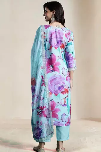 Women Floral Embroidered Regular Thread Work Kurta with Trousers & With Dupatta