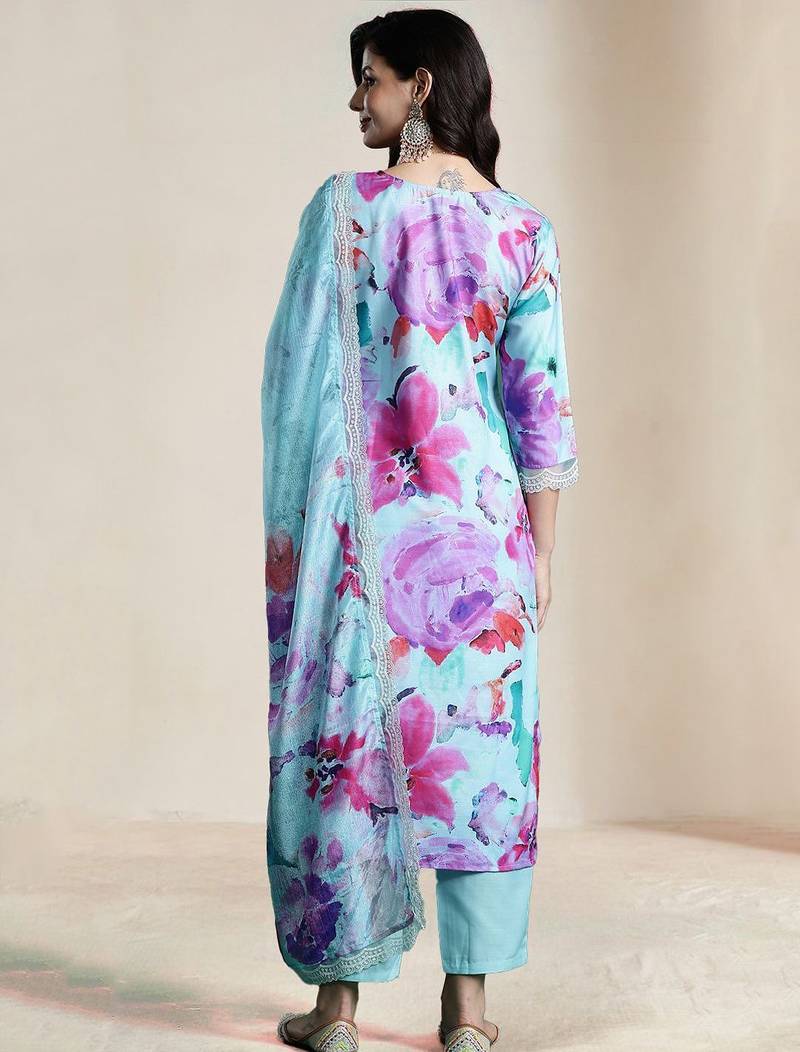 Women Floral Embroidered Regular Thread Work Kurta with Trousers & With Dupatta