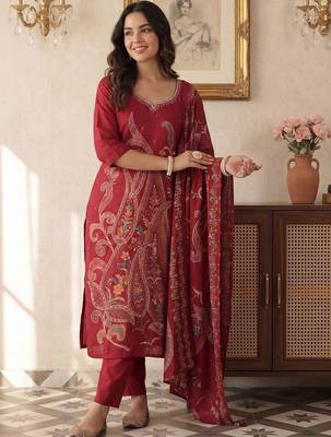 Women Paisley Printed Regular Kurta with Trousers & With Dupatta 1