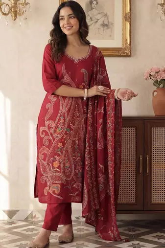 Women Paisley Printed Regular Kurta with Trousers & With Dupatta