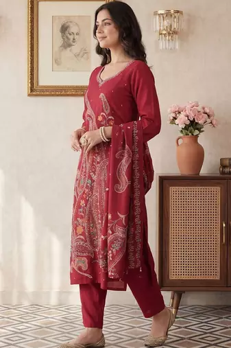 Women Paisley Printed Regular Kurta with Trousers & With Dupatta