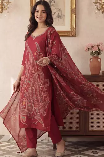 Women Paisley Printed Regular Kurta with Trousers & With Dupatta