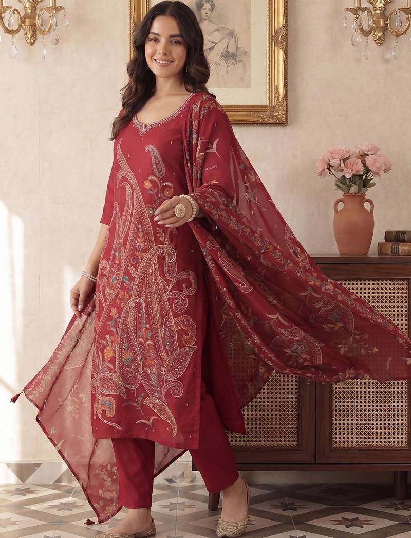 Women Paisley Printed Regular Kurta with Trousers & With Dupatta