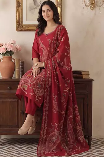 Women Paisley Printed Regular Kurta with Trousers & With Dupatta