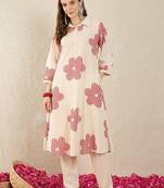 Floral Printed  Cotton A Line Kurta With Trousers