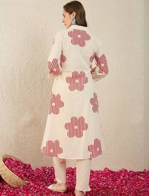 Floral Printed  Cotton A Line Kurta With Trousers 4