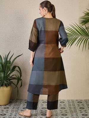 Adults-Women Colourblocked A-Line Kurta with Trousers 5