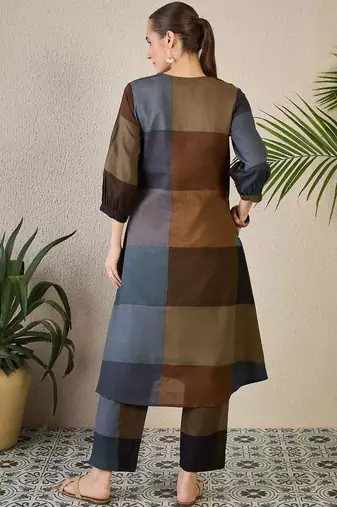 Adults-Women Colourblocked A-Line Kurta with Trousers