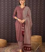 Women Ethnic Motifs Printed Regular  Cotton Kurta Trousers With Dupatta