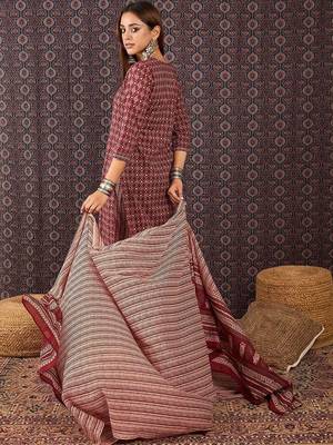 Women Ethnic Motifs Printed Regular  Cotton Kurta Trousers With Dupatta 4