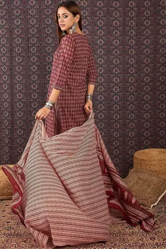 Women Ethnic Motifs Printed Regular  Cotton Kurta Trousers With Dupatta