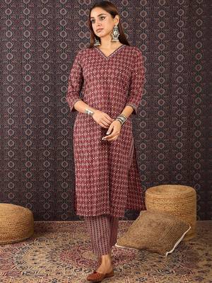 Women Ethnic Motifs Printed Regular  Cotton Kurta Trousers With Dupatta 7