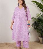 Plus Size Lavender Printed A-Line Kurta Trousers Set