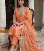Women Ethnic Motifs Embroidered Regular Sequinned Kurta with Trousers & With Dupatta
