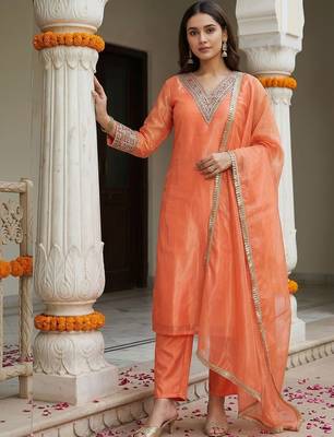 Women Ethnic Motifs Embroidered Regular Sequinned Kurta with Trousers & With Dupatta 5
