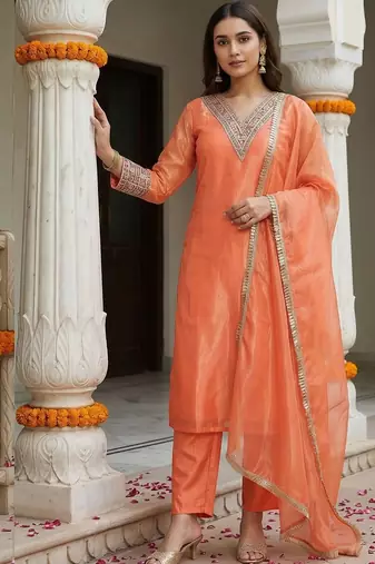 Women Ethnic Motifs Embroidered Regular Sequinned Kurta with Trousers & With Dupatta
