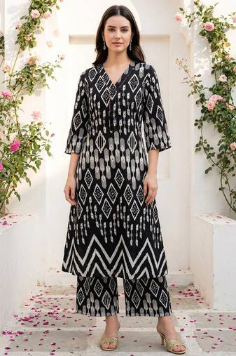 Women Ethnic Motifs Printed Regular  Cotton Kurta with Palazzos
