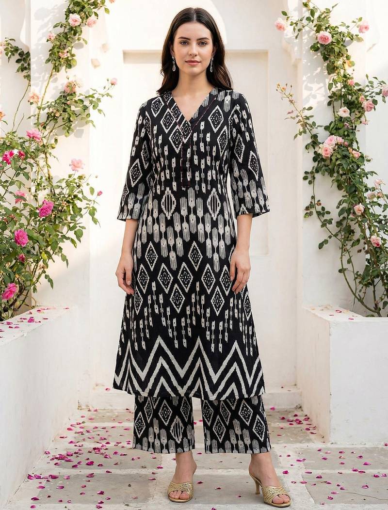Women Ethnic Motifs Printed Regular  Cotton Kurta with Palazzos