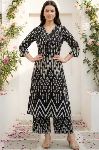 Women Ethnic Motifs Printed Regular  Cotton Kurta with Palazzos