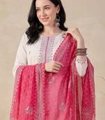 Women Ethnic Motifs Embroidered Regular Thread Work  Cotton Kurta with Trousers & With Dupatta