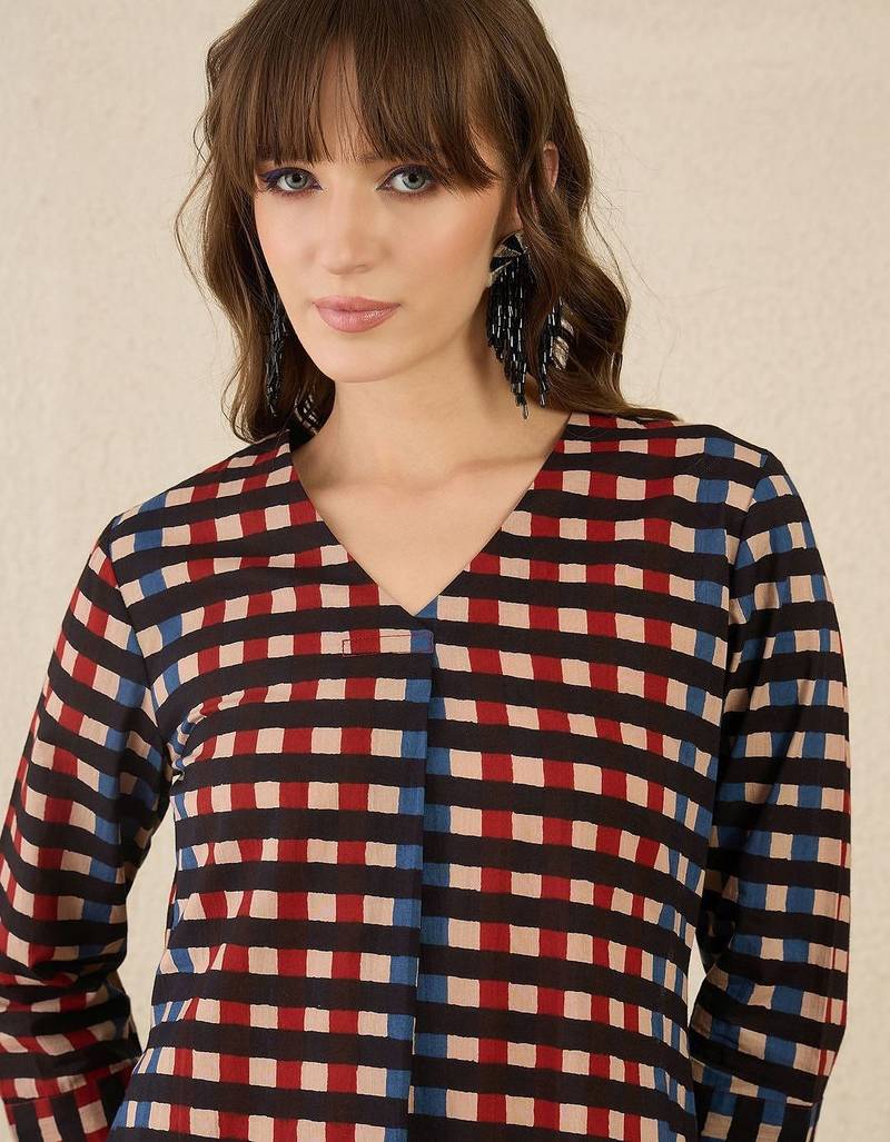 Geometric Printed Shirt Collar  Cotton Straight Kurta With Trnousers