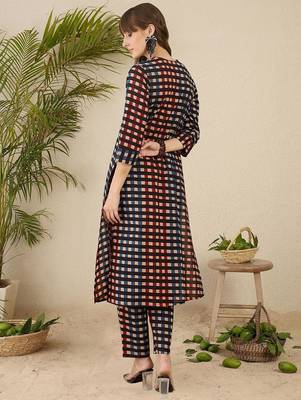 Geometric Printed Shirt Collar  Cotton Straight Kurta With Trnousers 5