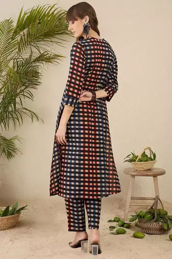 Geometric Printed Shirt Collar  Cotton Straight Kurta With Trnousers